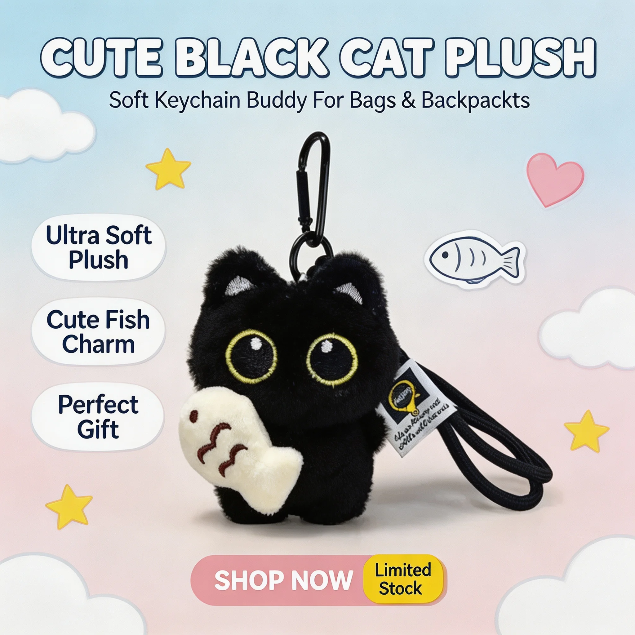 Car Accessories Mirror Hanging - Gantungan Kunci Kucing Hitam Lucu untuk